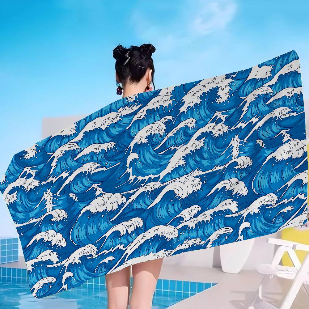 Giappone Onda di Kanagawa Coperta in Microfibra Asciugatura Rapida Teli da Spiaggia Stampa Oversize Super Assorbente Coperta Asciugamano da Piscina