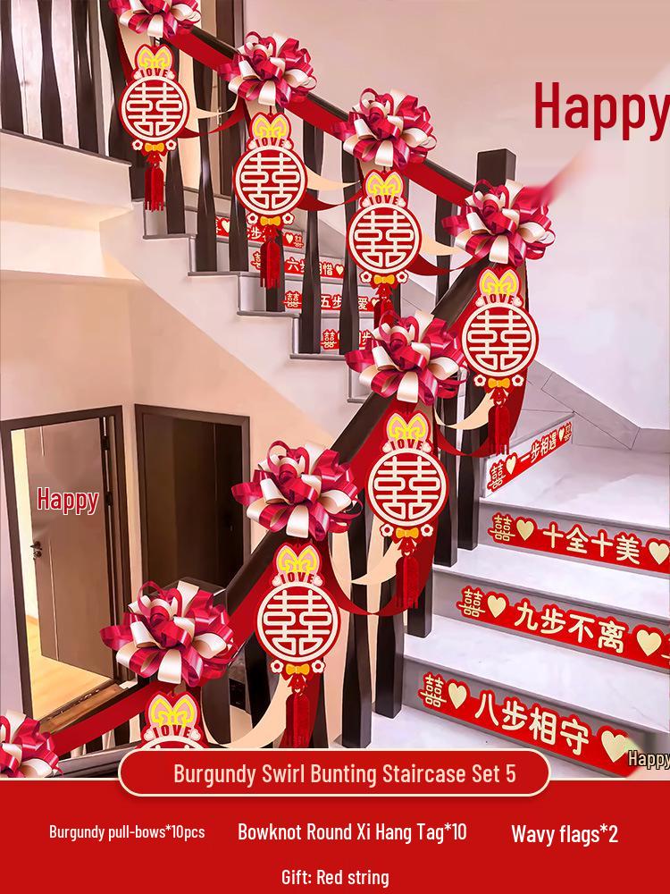 Wedding Stair Decoration Kit: Creative Escalator Flowers & Ribbons for Handrail Arrangement