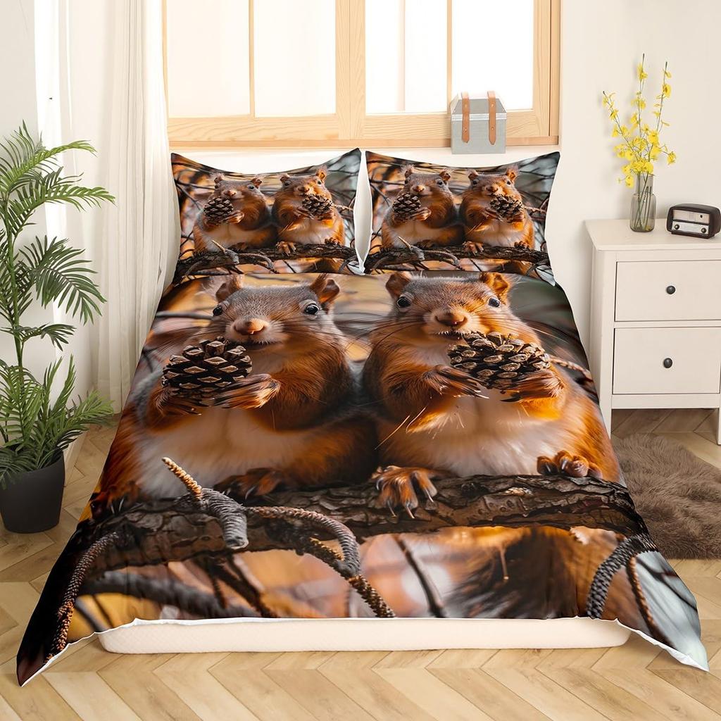 Lovely Squirrel Duvet Cover Cartoon Animal Starry Sky Moon Universe Blue Cloud Bedding Set Watercolor Painted Art Quilt Cover