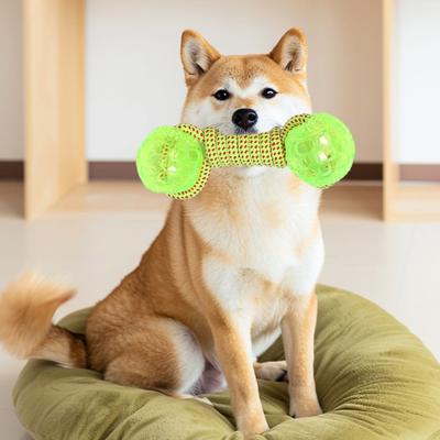 Dog Cotton Rope Chew Toy Dumbbell Shape Rope Toy with Textured Balls Interactive Puppy Teething Toy for Tug-of-War Boredom Relief Teeth Cleaning