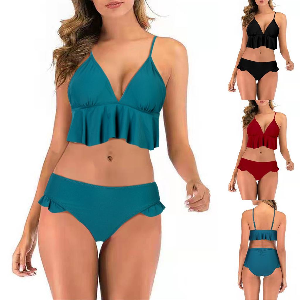 Feshion Womens Ruffle  Sexy Bikini Set Wrap Molded Cups Two Piece Bathing Suit Swimsuit
