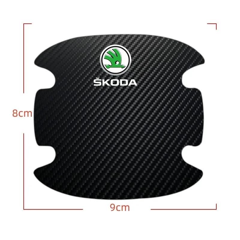 4pcs Car Door Handle Sticker Carbon Fiber Scratches Resistan For Skoda Octavia 2 3 Fabia Kamiq Kapoq Kodiaq Rapid SCALA Superb 3