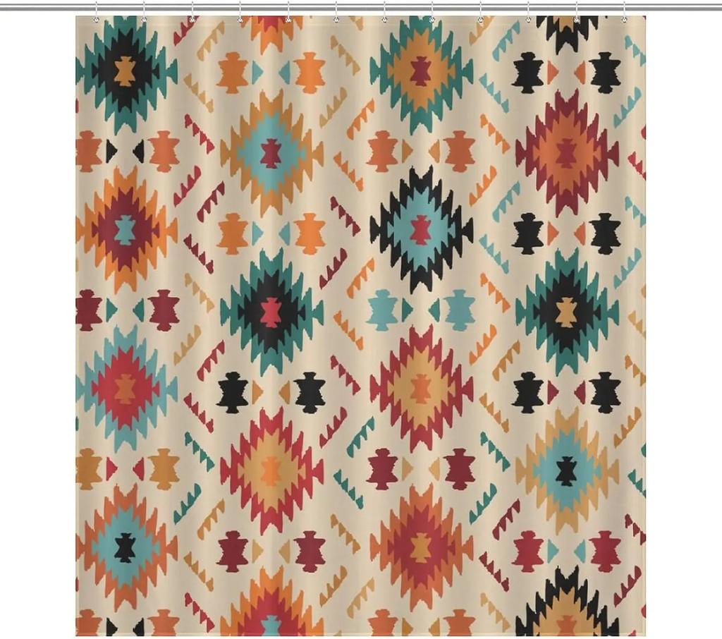 Colorful Rustic Shower Curtain Southwest Family Bathroom Decoration 180x 180cm Waterproof Shower Curtain with 12 Hooks