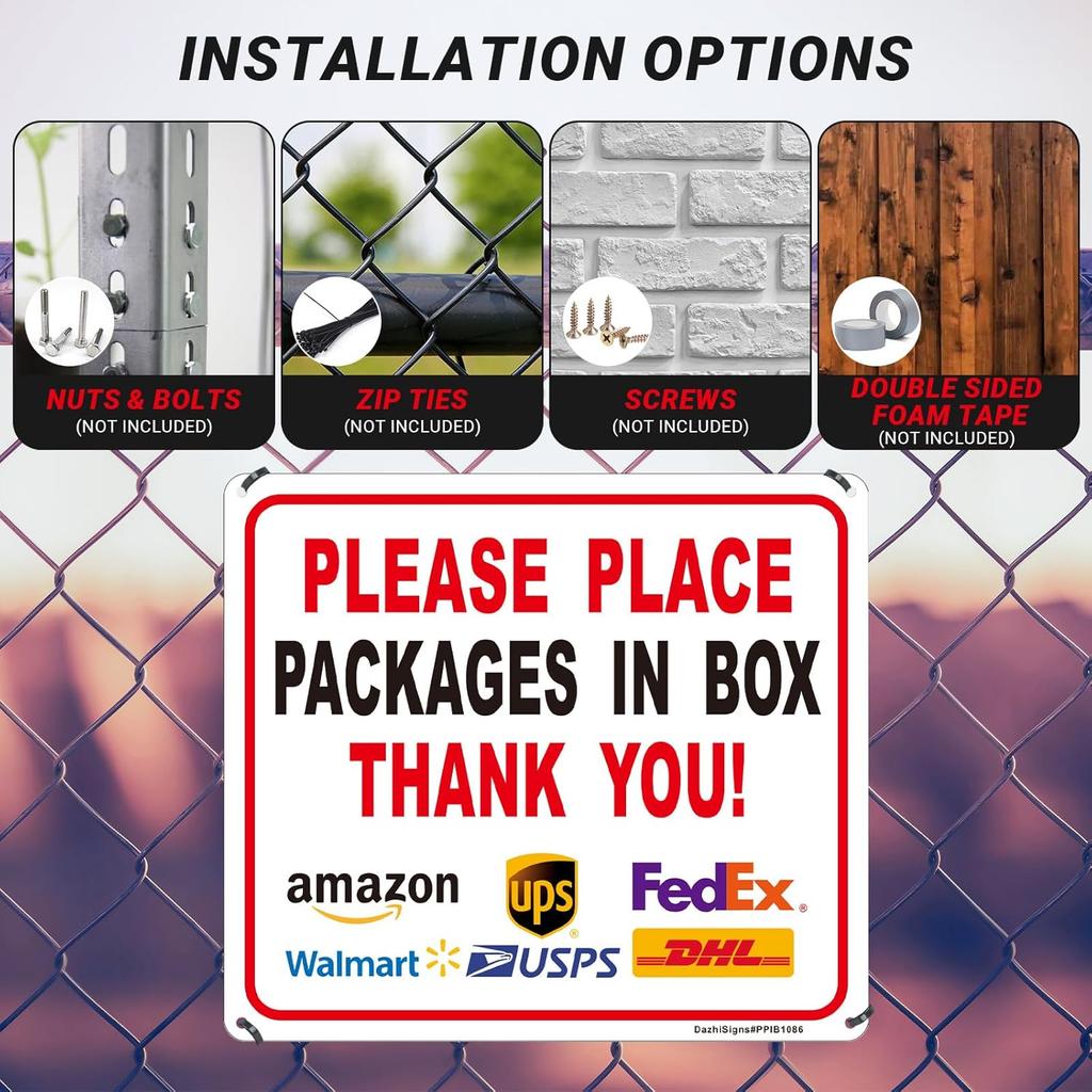 Please place the packaging in the box label 1-piece delivery label made of iron material waterproof and UV resistant