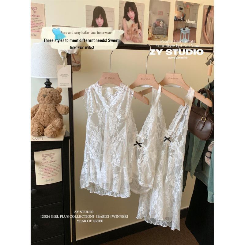 Winter 2024 Women's Lace Slip Dress - Sleeveless, Layered, Waist-Hugging with Bow