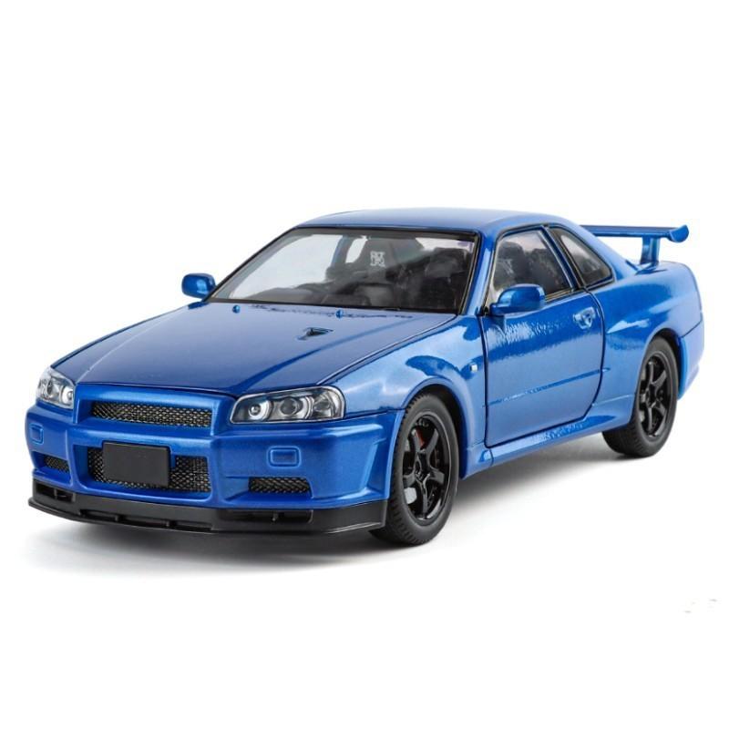 1/24 Nissan Skyline GTR R34 Форсаж Модель машины из сплава Звук Свет Коллекционная Миниатюрная Voiture Литая Игрушечная Машина Мальчик C342 синий