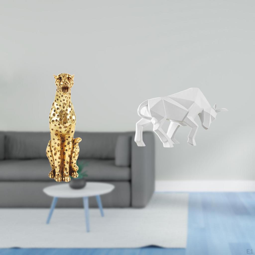 Golden Bull Cheetah Resin Sculpture Figurine Decorative Tabletop Centerpiece Ornament for Office