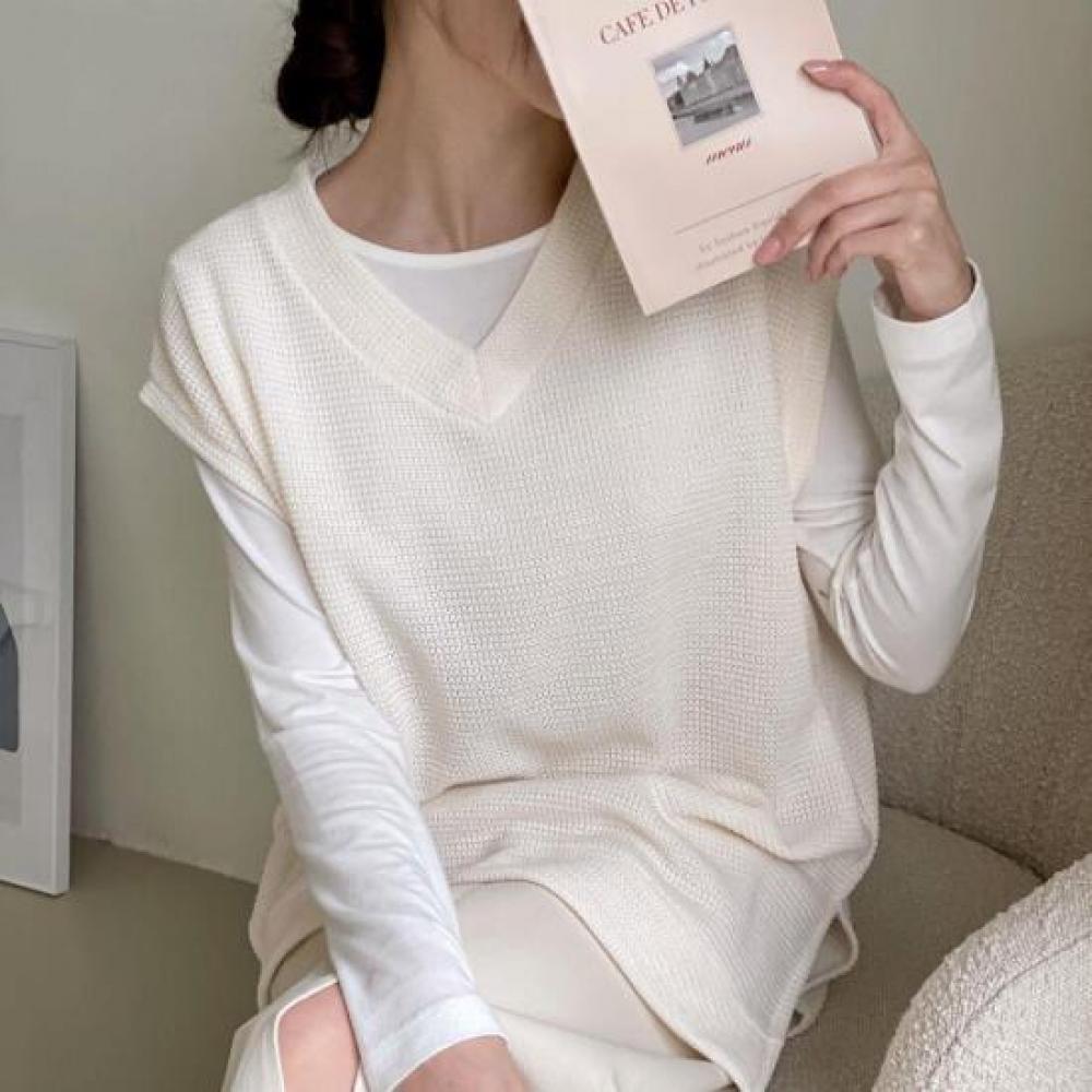 New ArriValS Open Run Women S looSe Fit VeSt V Neck Side Slit Box Knit Hip coVer