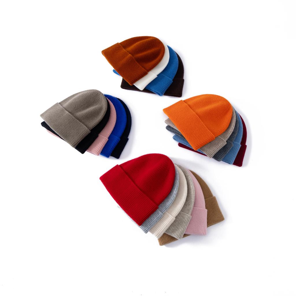 % Merino Pure Wool Knitted Wool Hat Autumn and Winter Warm Solid Color Flanged Cold Hat Men's and Women's Versatile Ear Protection Hat