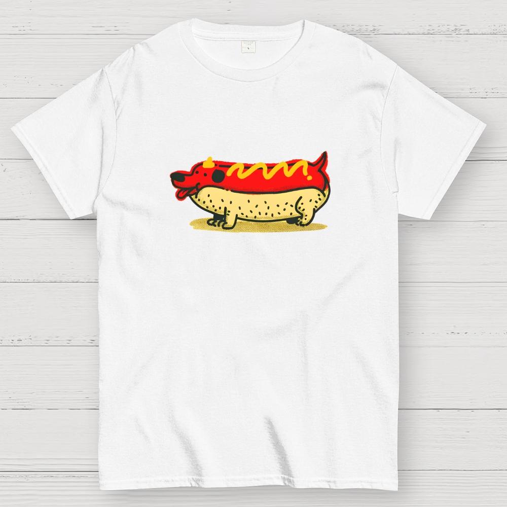 Funny Hot Dog Dachshund Cartoon Retro Cotton Summer Casual Cool Loose T-Shirt