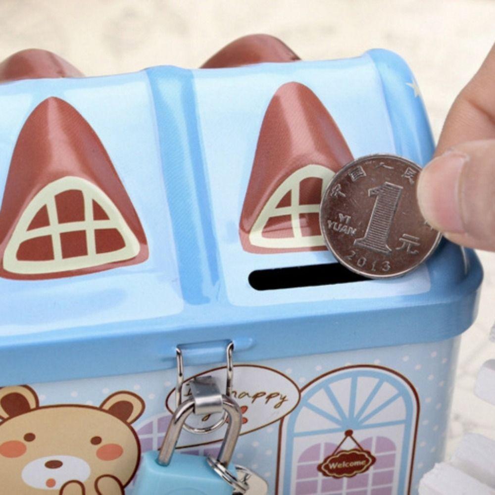 Geldbox Metall Hausform Sparschwein mit Schlüsselschloss Kreative Haus Münzbox Niedlicher Münzsafe Aufbewahrungsbox Weihnachtsgeschenk