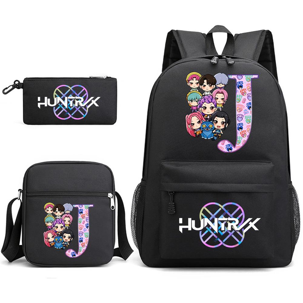 3Pcs/set 26 English Letter Printed Backpack with Shoulder Bag Pencil Case for Student Boy Girl SchoolBag Large Capacity Waterproof Bookbag Kid Gift