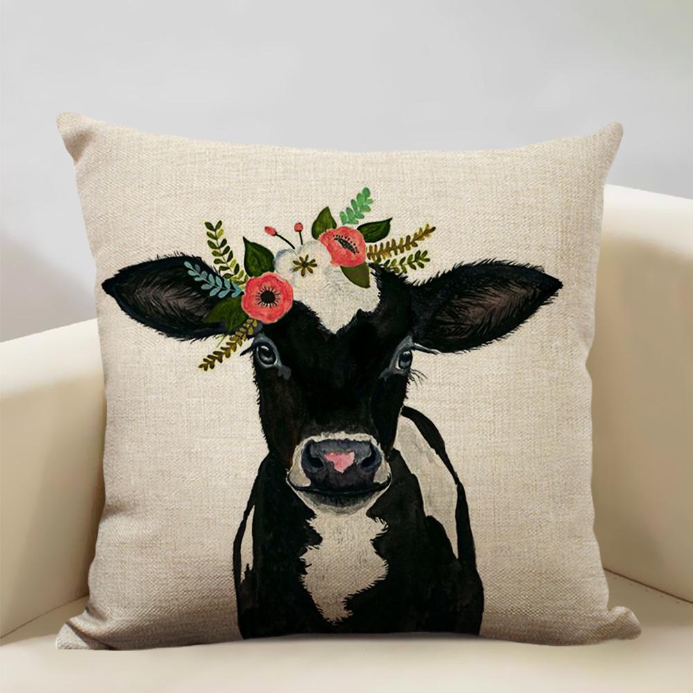 Farm Animals Cows Sheep Pigs Cushion Cover Bedroom Sofa Decorative Pillow Case 45x45CM High-quality Linen Office Accessories
