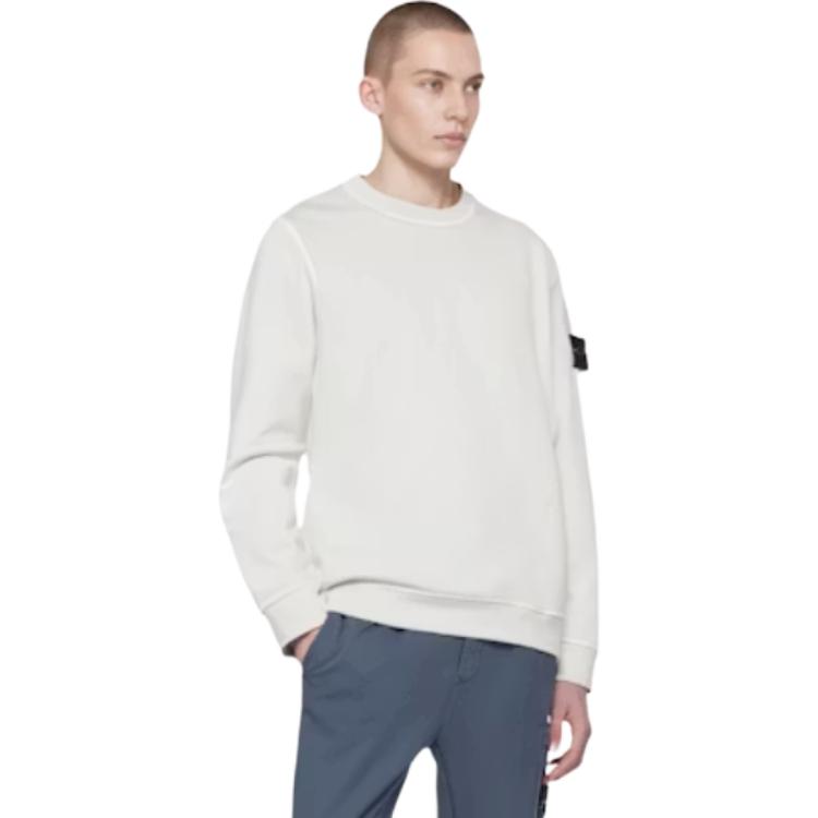 STONE ISLAND Logo Patch Crew Neck Long Sleeve Sweatshirt Men Sweatshirt Gray 811561241-V0160