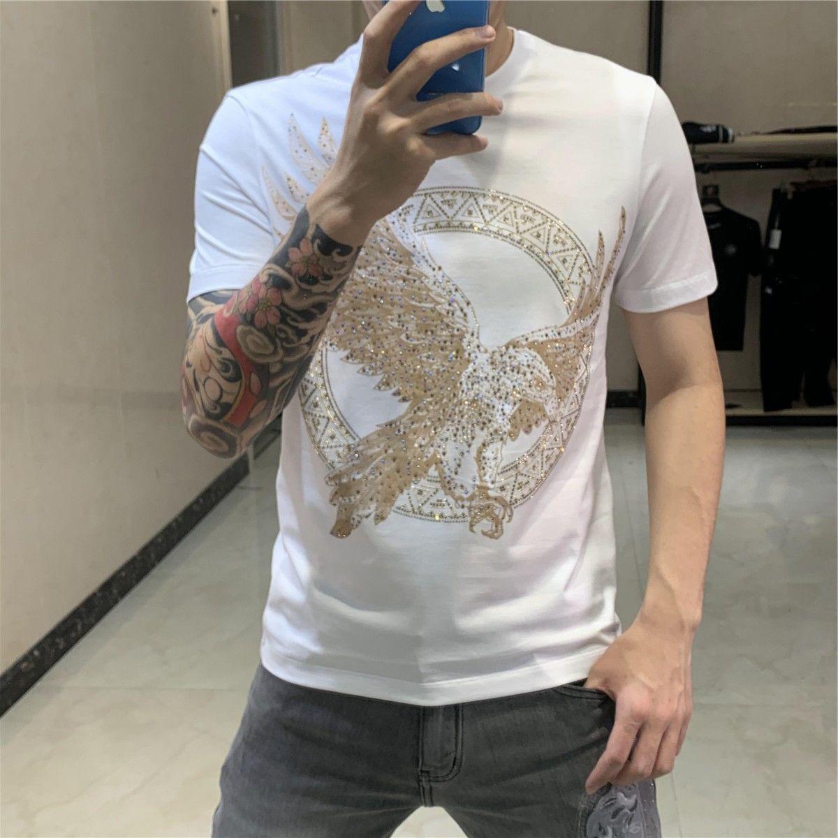 

Модный бренд Орел Большой размер Короткий рукав Футболка Мужская Летняя Модный бренд Горячие стразы Подросток Высококлассный Приталенный силуэт XXXL