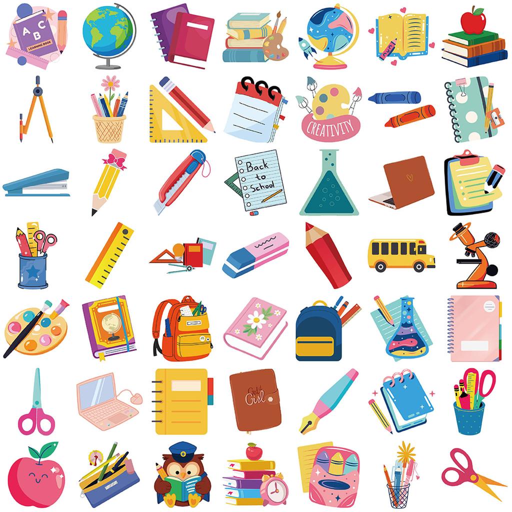 50 Cartoons Back To School Season Doodle Stickers Decorate Guitar Notebook Suitcase DIY Waterproof