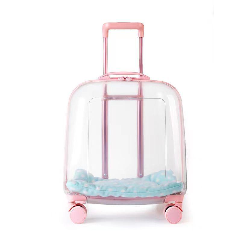Transparent Pet Travel Suitcase & Stroller - Double-Layer, Airline-Approved for Cats & Dogs.