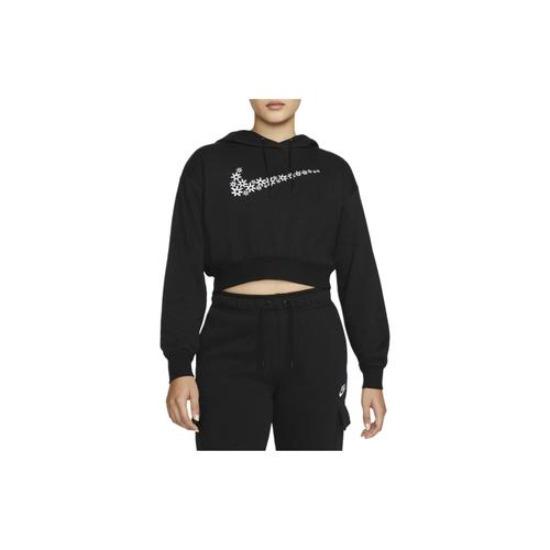 Nike Women's Black Hoodie with Daisy Logo Embroidery Loose Fit
