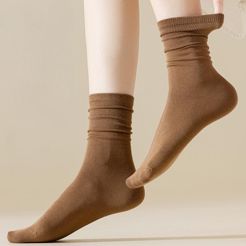 Women's Cotton Socks Solid Color Mid-tube Socks Versatile Pile Socks No Heel Fall Off Women's Socks