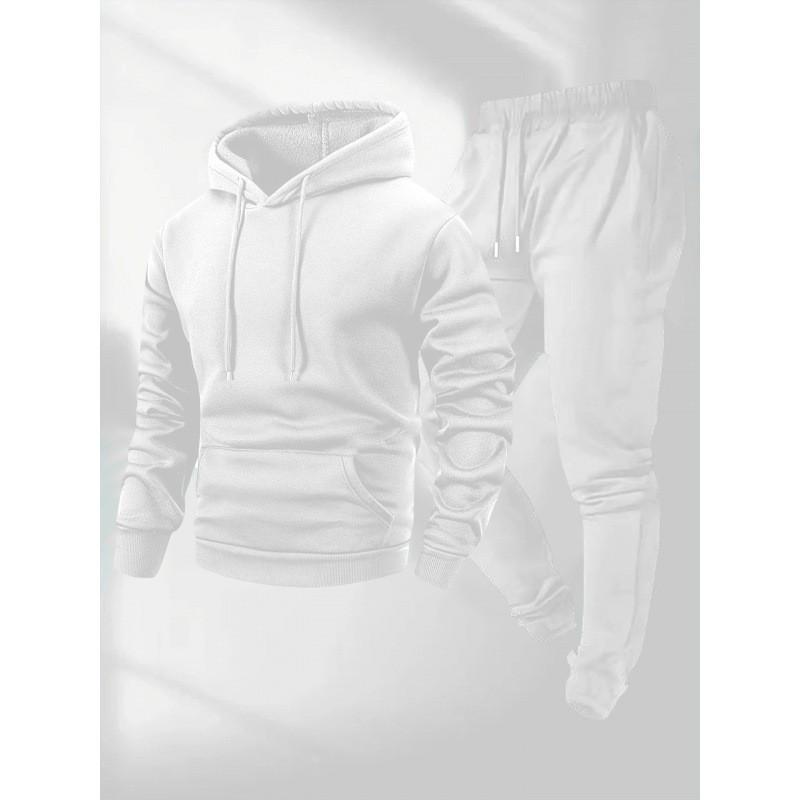 250g Men's Trendy Sports Hoodie & Sweatpants Set - Plain Color