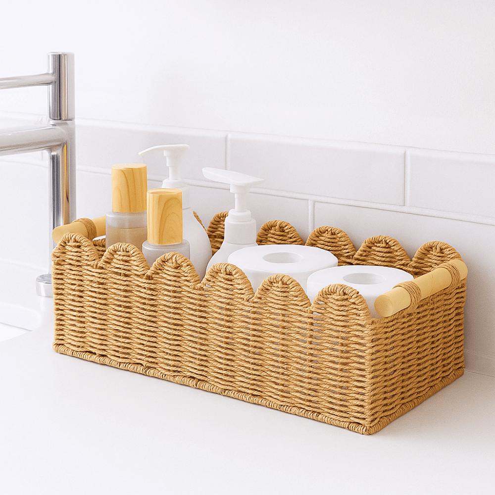 Handwoven Imitation Rattan Storage Basket Handmade Cosmetic Storage Box for Home