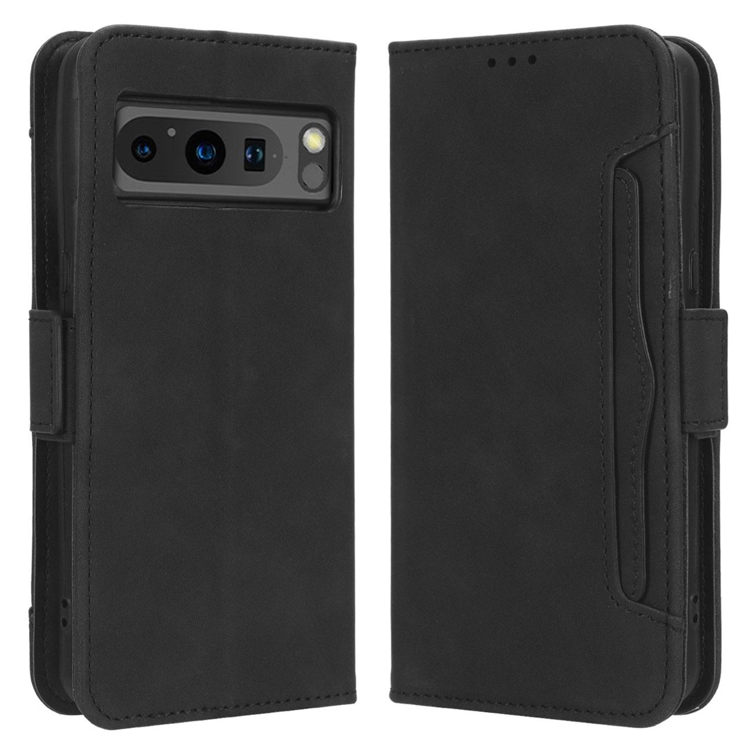 

For Google Pixel 8 Pro Leather Phone Case Wallet Stand PU Leather Multiple Card Slots Cover Black