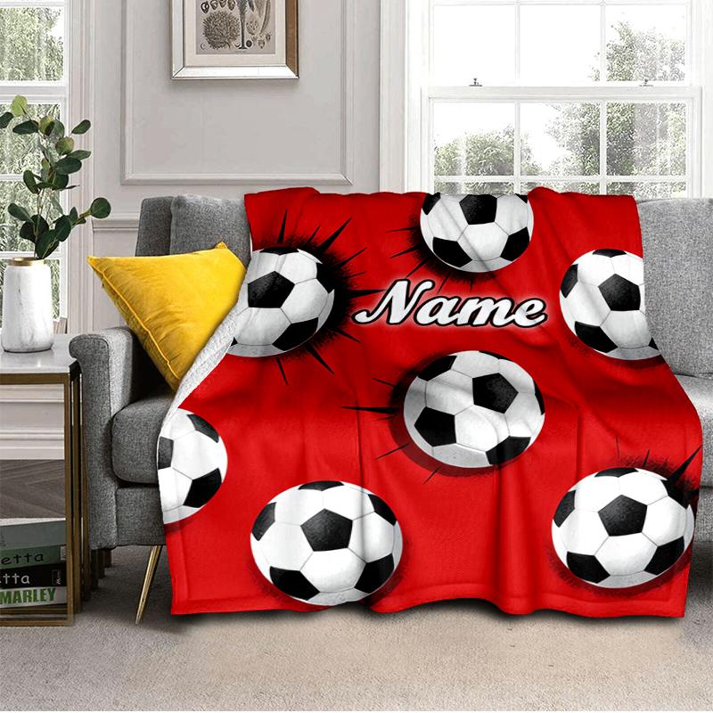1PC Custom Name Soccer Ball Flannel Blanket Versatile,all-season Throw Suitable for the Living Room,bedroom,camping,travel,and Gift
