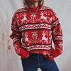 Damen Pullover Langarm Rundhals Strickpullover Weihnachts Elch Prints Pullover Top Übergroßer Pullover