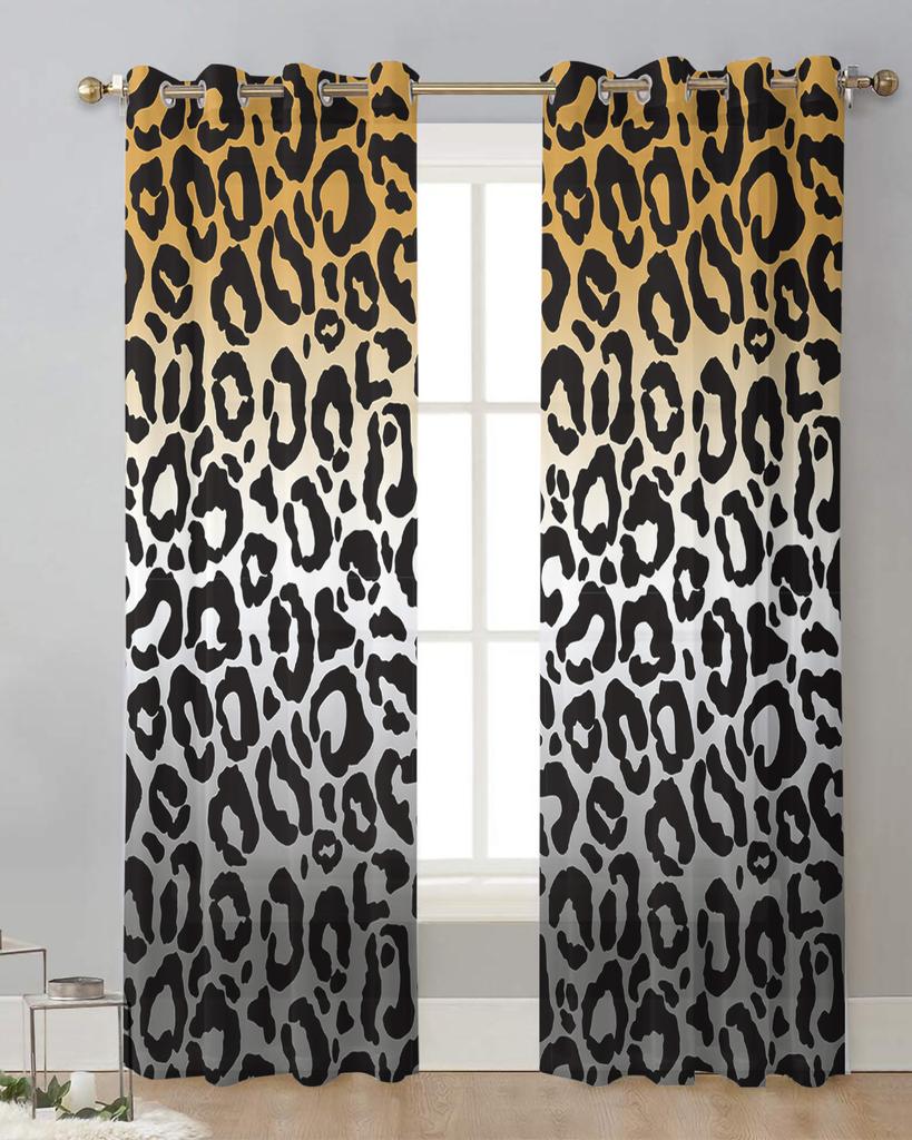 Leopard Print Animal Skin Texture Gradient Sheer Curtains for Living Room Decor Window Curtains Kitchen Tulle Voile Curtains