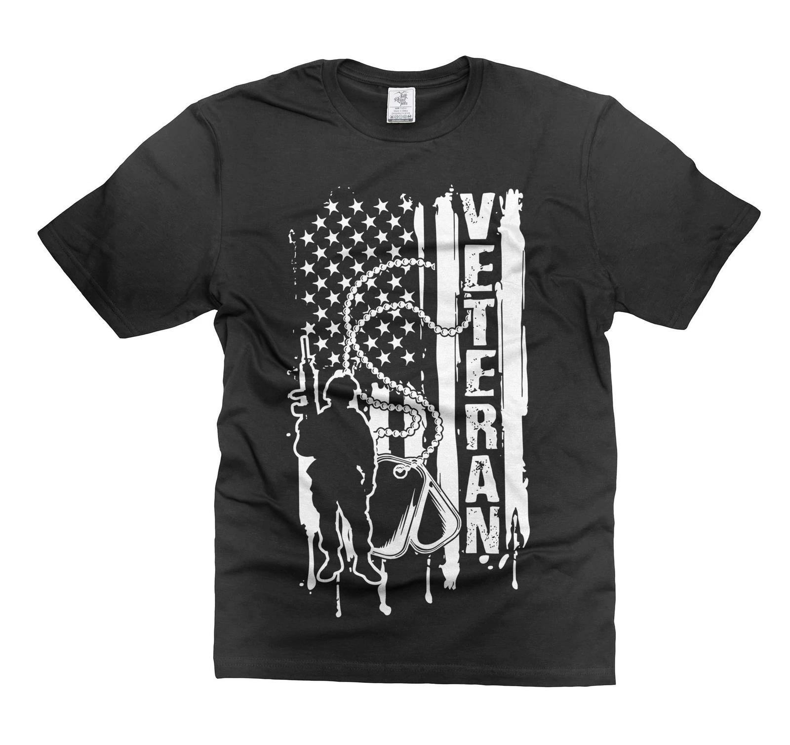 Mens Veteran T-shirt USA Patriotic Shirt Veteran Gifts US Flag Tee Shirt S