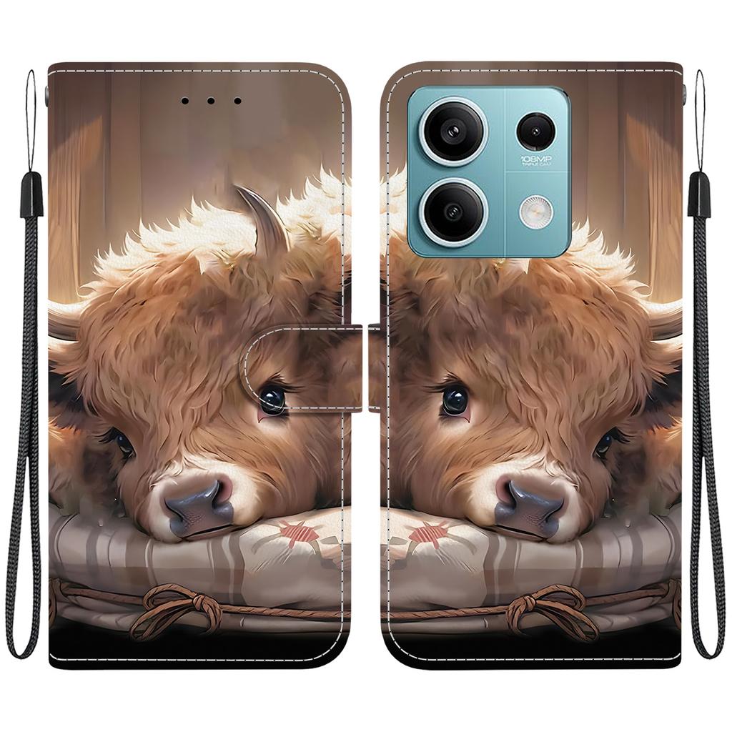 Handmade PU Leather Flip Case for Xiaomi Redmi Note 13 (5G) Anti-Slip Shockproof Cover with Wrist Strap & Heart/Rose Cat Designs