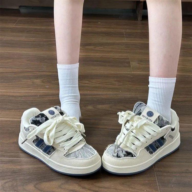 Board shoes retro Hong Kong style bread shoes women's ins trend  spring new versatile casual board shoes student shoes Comfortable Soft Sole Non slip