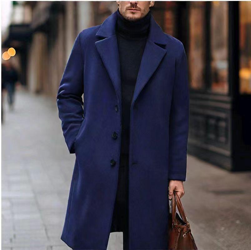 Men's Long Woolen Lapel Collar Overcoat