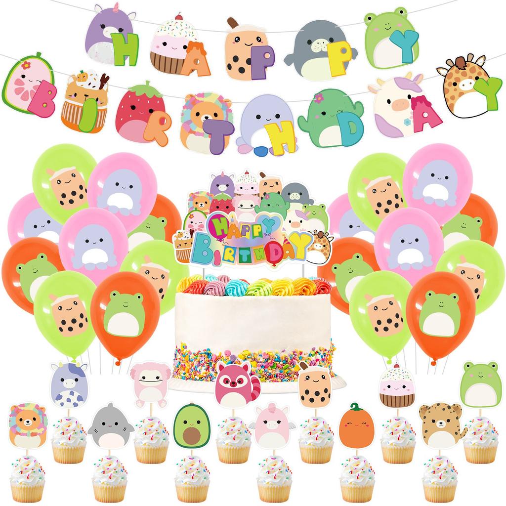 Party Squishmallows Birthday Supplies Cupcake Topper Balloon Banner Decoration