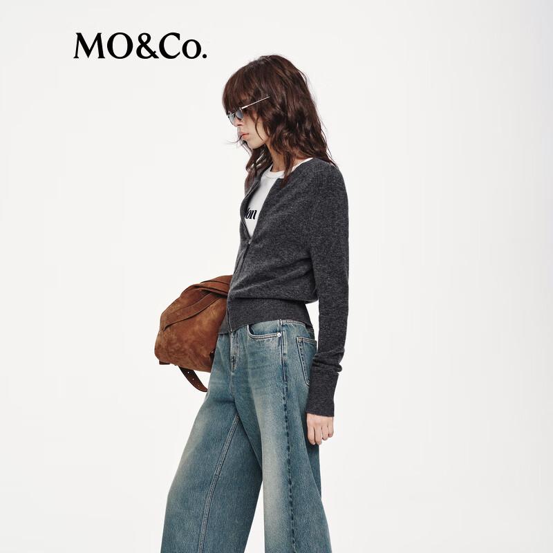 MO&Co. Wool-Blend Zip-Up Knit Cardigan