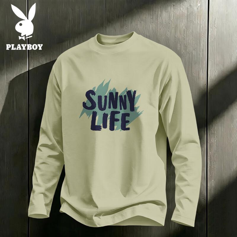 PLAYBOY Men's Long-Sleeve Pure Cotton Crewneck T-Shirt