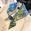 Summer New Fashionable Flower Printed Silk Scarf Women's Decorative Scarf Versatile High-end Neck Protection Windproof Breathable Square Scarf