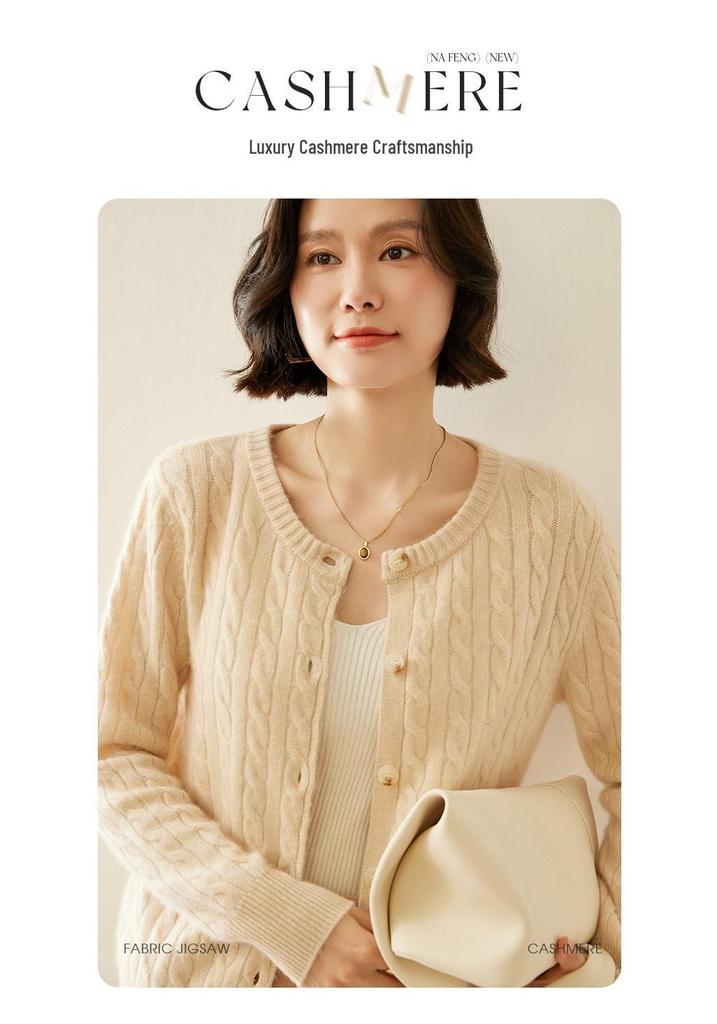 Lauren Chunky Knit Cardigan: Women's Autumn Winter Cashmere Jacket, Round Neck, Simple & Fashionable Sweater.