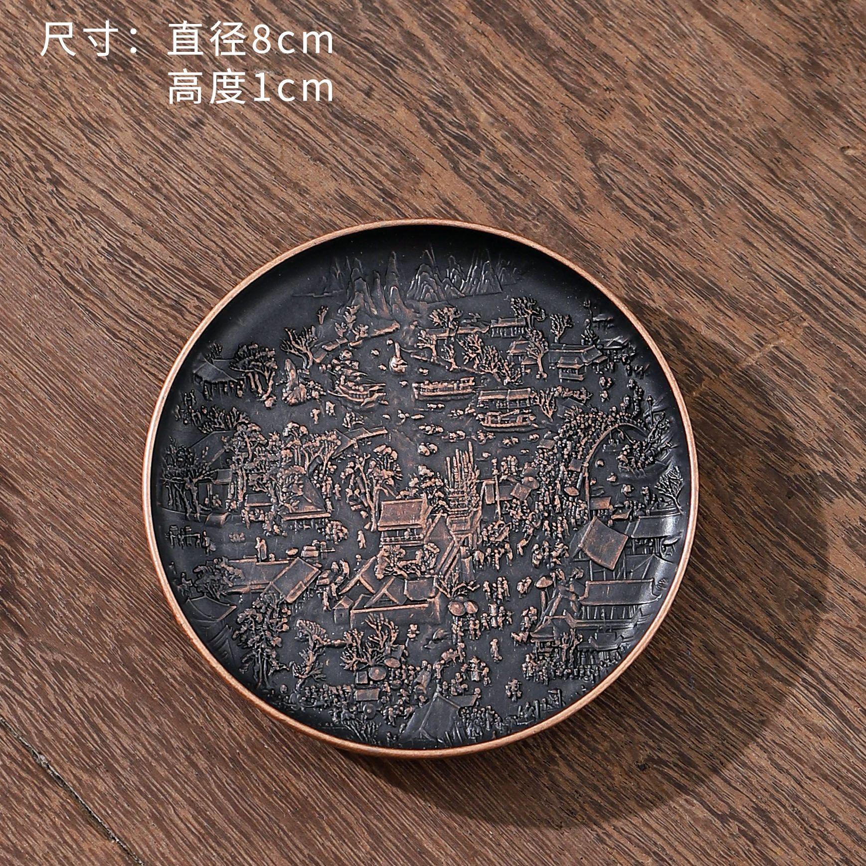 

Ретро Медный коврик для чашки Теплоизоляционный коврик Двусторонний Изысканный рельеф на карте реки Круглый китайский домашний чай Аксессуары Новый