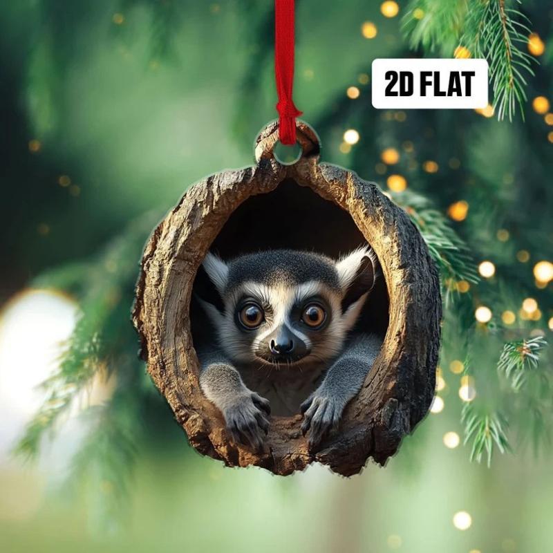 Neue Tier-Weihnachtsornamente 2D Flaches Acryl Vogelanhänger Eule Eichhörnchen Hase Anhänger Weihnachtsbaumdekoration Xmas Hängend