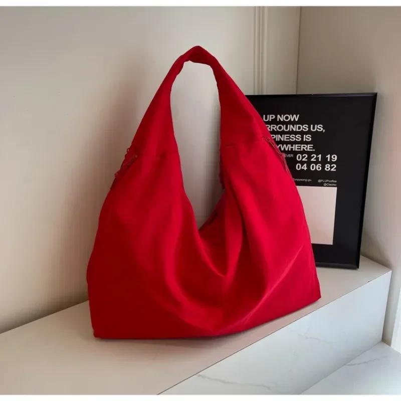 Colorful Solid Fabric Zipper Shoulder Bags Large Capacity High Quality Autumn New Style Bags