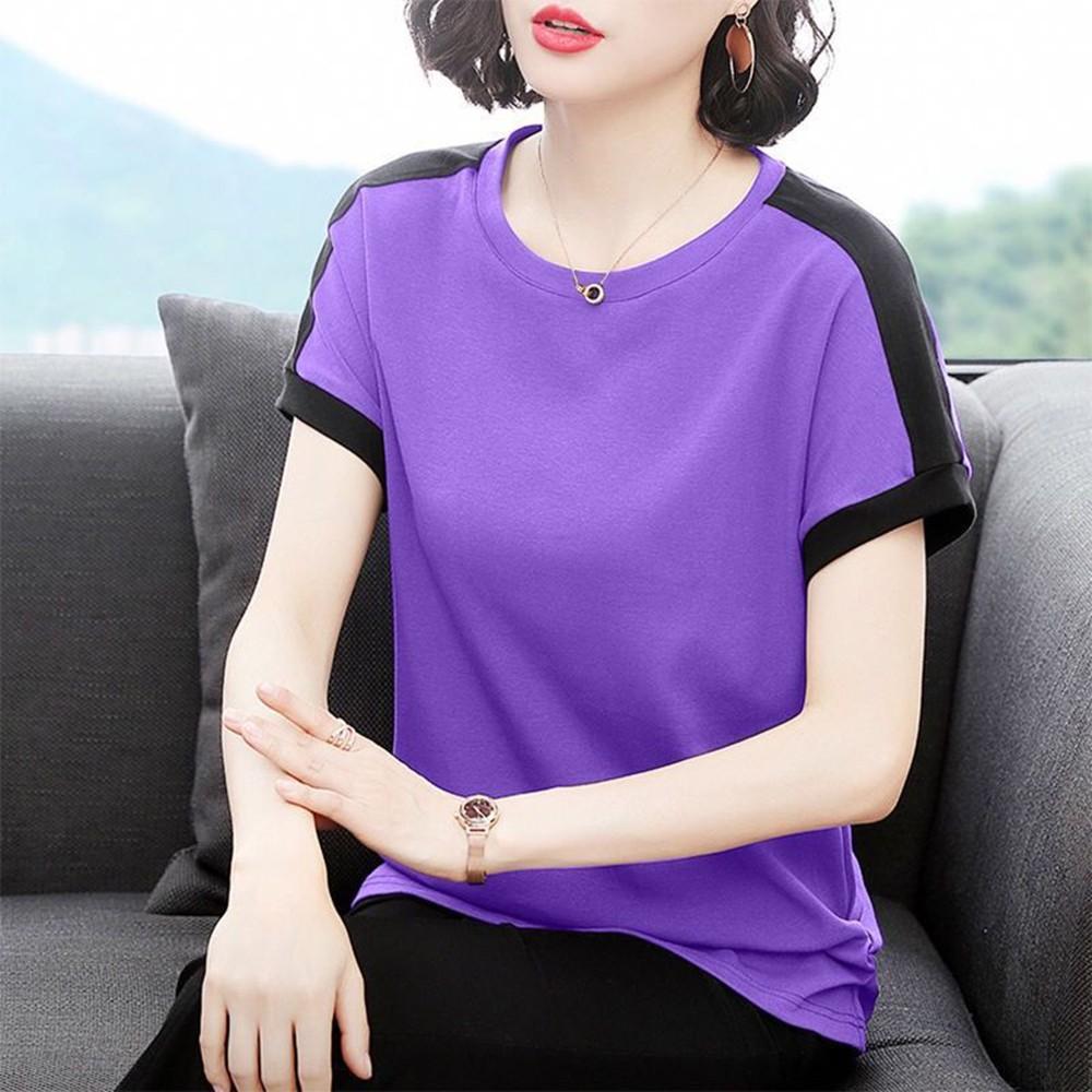 Round Neck Blouse T-shirts Tops Short 