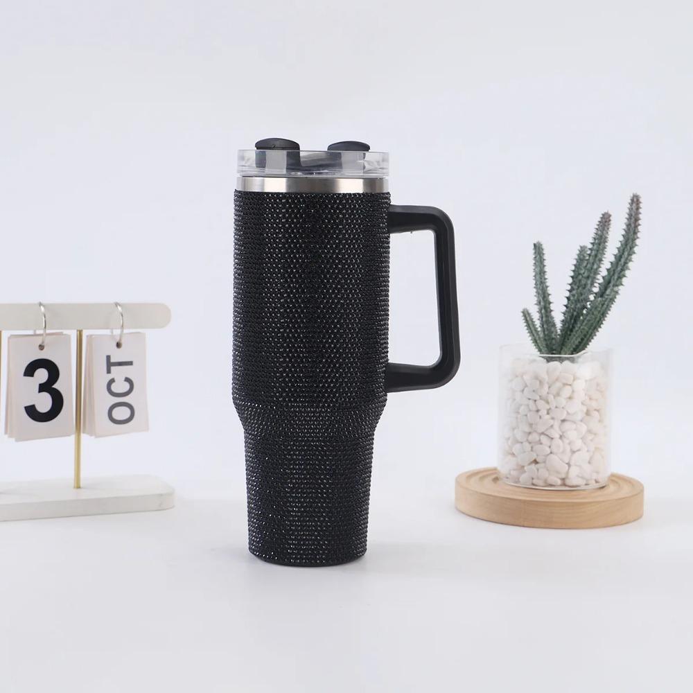 Rhinestone 40oz Insulated Tumbler with Straw Cup with Handle Sliding Bottle for Bling Lid Her Gift Diamond Steel Stainless Water