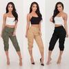 Calças femininas casuais recortadas com feixe de pé calças com bolso shorts soltos