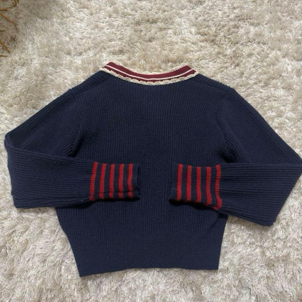 Used Knit Cardigan with Ribbon, Navy