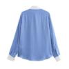 Color Block Striped Faux Silk Long Sleeve Shirt - European & American Style