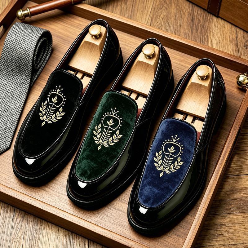 Men's embroidery one-pedal men's shoes breathable and non-smelly feet casual leather shoes summer