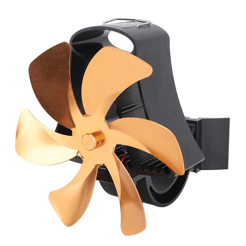 6 Blade Magnet Wall Mount Heat Powered Stove Fan Pipe Fireplace Fan Magnetic Installation for Wood Log Burners Gold