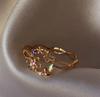 New Cute Colorful Zircon Flower Ring For Women Girl Fashion Vintage Zircon Adjustable Rings Jewelry Gift