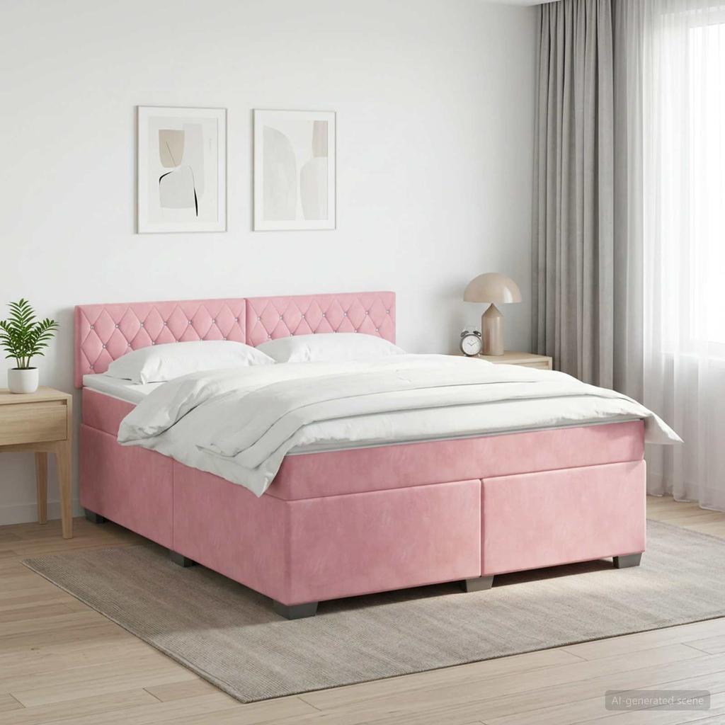 Box Spring Bed with Mattress and Headboard Pink 140 X 200 Cm Velvet